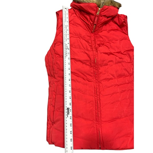 Talbots Red Quilted Puffer Vest Faux Fur Trim Zip Front Lightweight Warm Down - Picture 11 of 11
